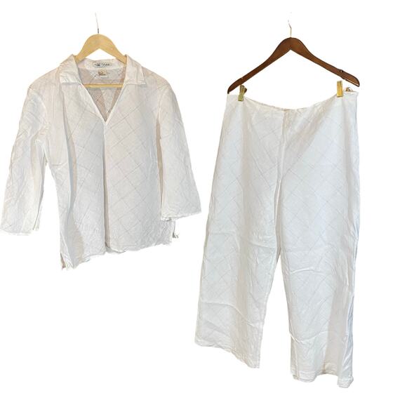 Nikki Valenti Linen 2 Piece Set Top & Pants Size 18 White Plus Size - Picture 1 of 7
